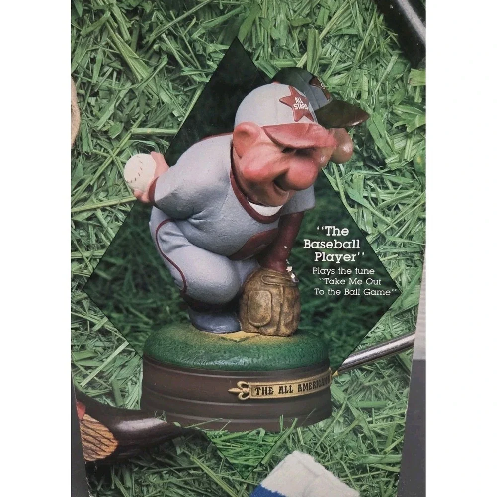 The All Americans - Enesco Music Box Baseball Pitcher On Base-Moves Rare! Eshelf